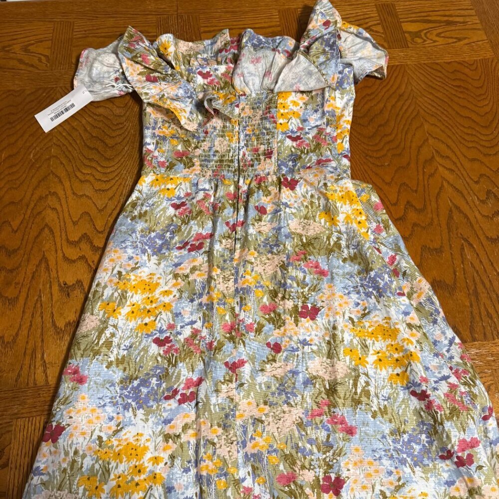 NEW Reformation Amethyst Linen Midi Dress in Countryside Sz 2 Cottagecore Chic - Picture 12 of 16